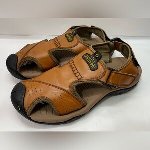 Fashion Nova Men's Brown Leather Closed-Toe Sport Sandals